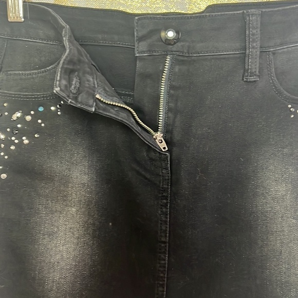 Marks&Spenser Black/Gray Bling Rhinestones Studs Jean Mini Skirt Size UK 10 - Picture 7 of 14